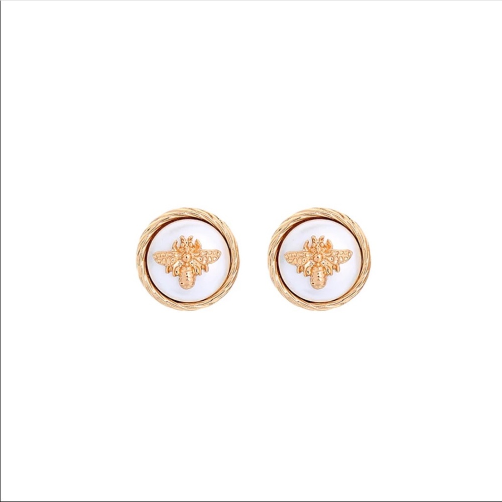 Acrylic Pearl Gold BEE Earring Bohemian Vintage - Picture 5 of 6